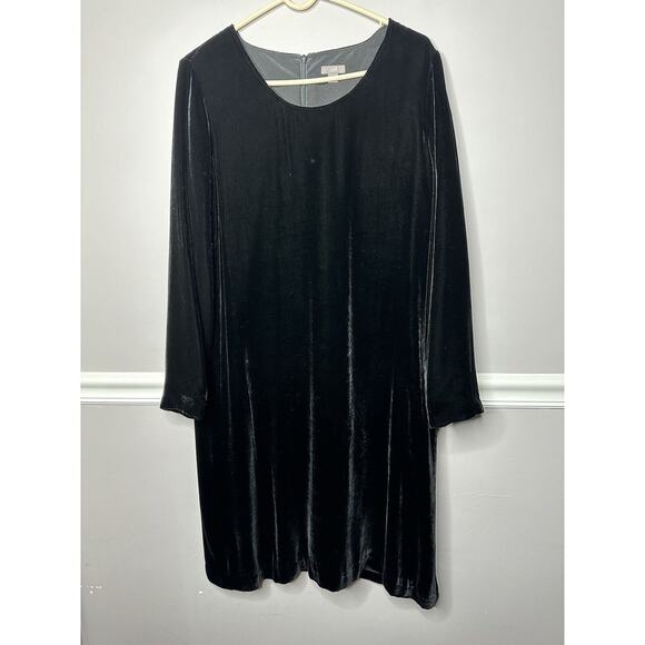 J Jill Velvet Midi Dress Black‎ Lined Size Medium Sheath Wide Sleeves Classic - Picture 1 of 8